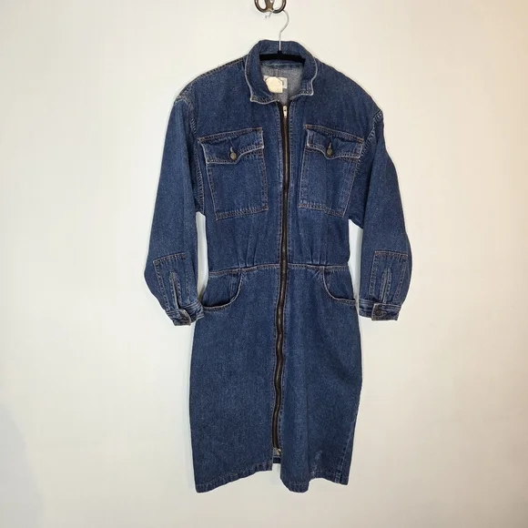 Vintage 80s 19th Avenue Denim Dress Full Zip Size 12 - Picture 4 of 13